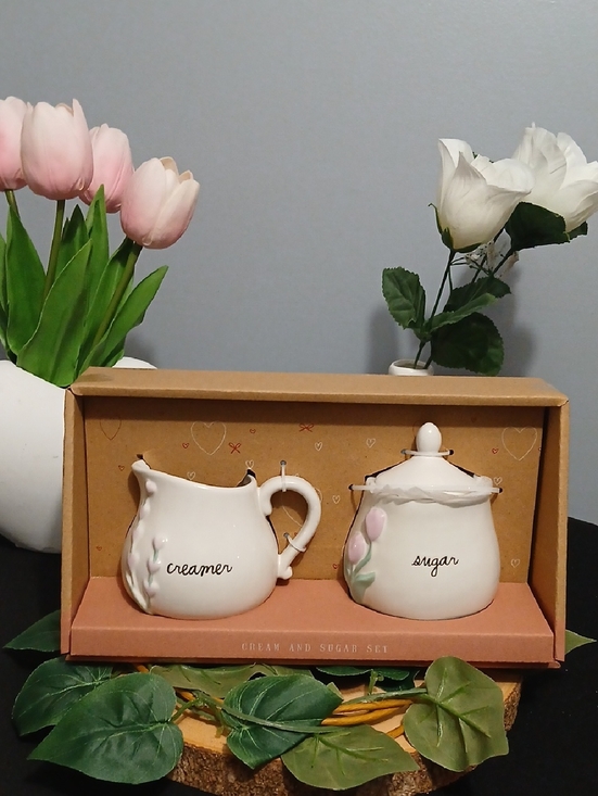 Rae Dunn Other - Rae Dunn Cream and Sugar Ceramic Set with Pink Floral Accents NIB